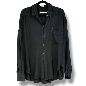 Free People We The Free Black Studded Button Down Shirt S Oversized Boho Western